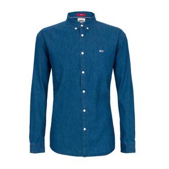 Tommy Jeans Slim Fit 100% Katoenen Overhemd - Heren - Spijkeroverhemden - Blauw - S - Katoen - Overhemden