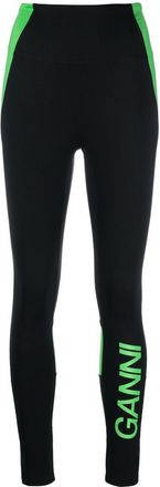 Ganni logo-print panelled leggings - women - Elastane/Elastane/Recycled Polyamide/Recycled Polyester - 4XL - Black