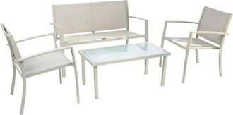 Far Far - Set 4 Pz Salotto Salottino Da Giardino Esterno Divano Divanetto Poltrone Tavolino Tortora