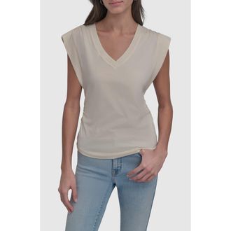 売れ筋商品|||ダナ キャラン ニューヨーク カットソー トップス レディース Women's Varsity Embroidery Raglan-Sleeve Top Ivory/Light City Khaki ダナ キャラン ニューヨーク レディース カットソー トップス