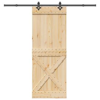 Berkfield Home Sliding Door with Hardware Set 85x210 cm Solid Wood Pine in Brown