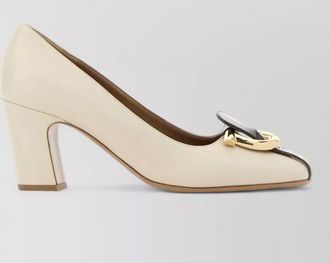 Ferragamo oxide 70 pumps block heel gold hardware