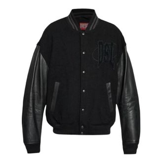 Diesel Leren Bomberjack met Drukknoopsluiting - Heren - Bomber jackets - Zwart - L - Leer - Jassen