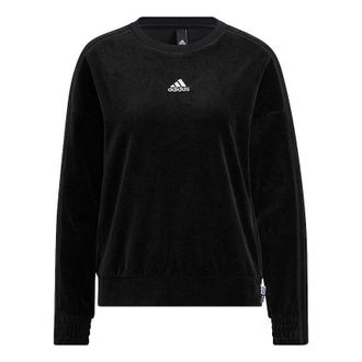 adidas (WMNS) adidas Velour Crew Logo Round-Neck Swea Black HG1843