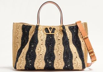 Valentino Garavani Valentino Garavani medium raffia shopping bag with wave motif. Wo
