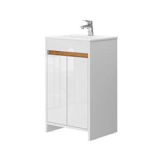 Vicco Conjunto De Muebles De Ba&ntilde;o Lemgo, Blanco Alto Brillo, 2 Partes, Con Lavabo Y 2 Puertas Batientes
