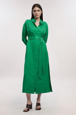 Karen Millen Womens Viscose Linen Woven Belted Shirt Dress - Green - Size 14 UK