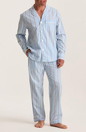 Petite Plume Classic Stripe Cotton Twill Pajamas in Blue at Nordstrom, Size X-Small