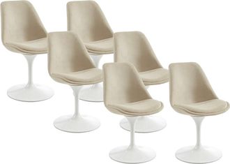 Vente-Unique Conjunto de 6 sillas de tela texturizada y acero - Beige y Blanco - XAFY