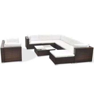 vidaXL Vidaxl - Set Divani Da Giardino 10 Pz Con Cuscini In Polyrattan Marrone