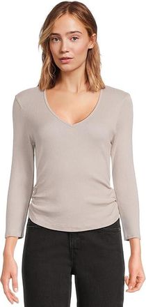 Michael Stars Sylvie V-Neck Shirred Sides T-Shirts Womens Clothing Cement (US 0-12), Cotton/Nylon