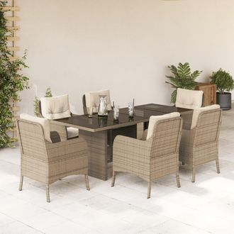 vidaXL Set Comedor De Jard&iacute;n 7 Pzas Con Cojines Rat&aacute;n Sint&eacute;tico Beige Vidaxl