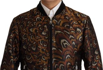 Dolce & Gabbana Mens Brown Feather Full Zip Blouson Jacket Polyester Clothing