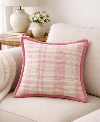 Vibhsa Soft Plaid Pink Textured Velvet Flange Decorative Pillow, 20 x 20