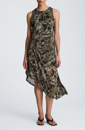 Kenneth Cole Print Sleeveless Asymmetric Midi Dress in Turtle Green Multi at Nordstrom, Size X-Small