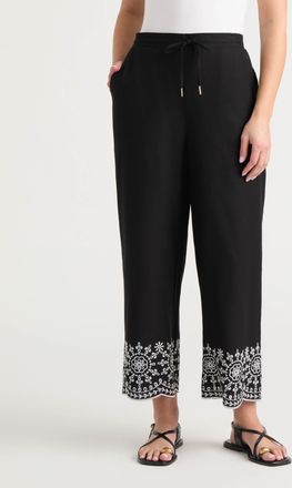Ellen Tracy Womens Pull-On Cropped Pant with Embroidered Hem