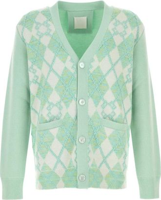 Givenchy Light Green Argyle Intarsia-knit Cardigan
