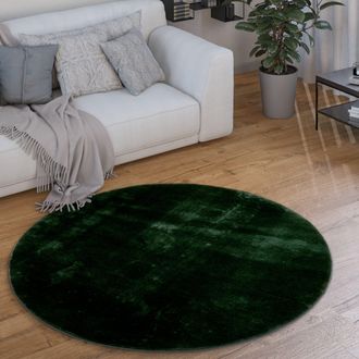 Paco Home Paco Home - Alfombra Redonda Sal&oacute;n Pelo Corto Moderna Mullida Lavable Monocolor Verde, &Oslash; 120 Cm Redon