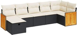 vidaXL Vidaxl - Set De Sof&aacute;s De Jard&iacute;n 7 Pzas Con Cojines Rat&aacute;n Sint&eacute;tico Negro