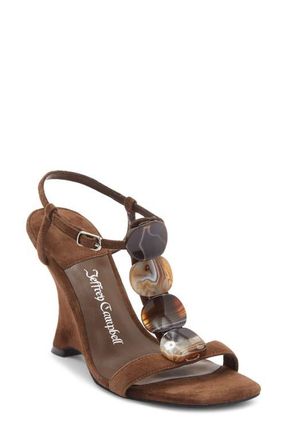 Jeffrey Campbell Palma Ankle Strap Wedge Sandal in Espresso Suede at Nordstrom, Size 5.5