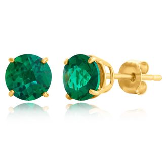 MAX + STONE 10k Yellow or White Gold 6mm Round Checkerboard Cut Gemstone Stud Earrings