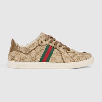 Gucci Womens Stretch Low-top Sneaker, Beige, GG Canvas