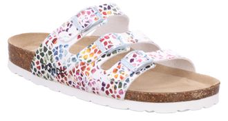 Rohde Pantolette ROHDE Alba, Damen, Gr. 38, bunt (wei&szlig;, multi), Nubuklederimitat, Schuhe Pantolette, Sommerschuh, Schlappen, Hausschuh mit buntem Druck, G-W