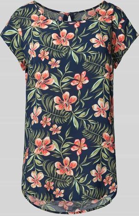 Only Regular Fit T-Shirt mit Schlüsselloch Rückenausschnitt Modell NOVA in Dunkelblau Melange, Größe 34