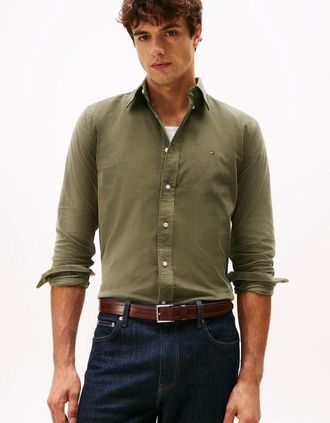 Tommy Hilfiger Mens Tommy Hilfiger Solid Corduroy Mens Long Sleeve Shirt - Battle Green - Tan - Size: 42/Regular