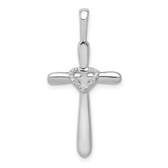 Diamond2Deal 14k White Gold 1/10 carat Diamond Cross with Heart Pendant