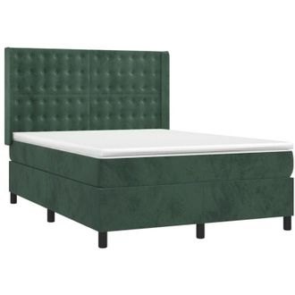 vidaXL Vidaxl - Cama Box Spring Colch&oacute;n Y Led Terciopelo Verde Oscuro 140x200cm