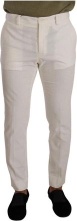 Dolce & Gabbana Katoenen Corduroy Slim Fit Broek - Heren - Nette broeken - Wit - M - Katoen - Broeken