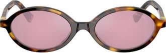 Miu Miu 50mm Oval Sunglasses in Honey Havana /Dark Pink Mirror Silver Int at Nordstrom