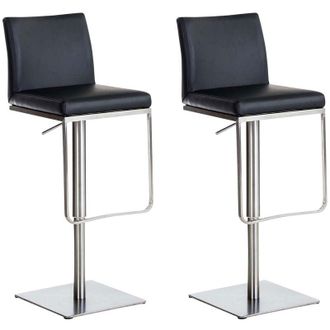 Clp Clp - Lote De 2 Taburetes De Bar Panam&aacute; Tapizados En Polipiel Negro Acero Inoxidable
