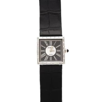 Chanel Pre-owned Mademoiselle White Gold Quartz - Dames - Pre-owned - Zwart - Maat: ONE Size Leer