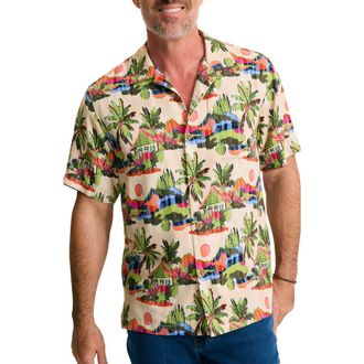 Tommy Bahama Cabana Skies Short Sleeve Silk Button-Up Shirt in Palm Moss at Nordstrom, Size 2Xlt