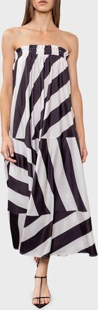 Moon River Strapless Graphic Stripe Dress In Black Ivory Stripe
