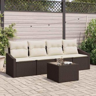 vidaXL Vidaxl - Conjunto De Sof&aacute; De Jard&iacute;n 5 Pcs Marr&oacute;n, Crema 55 X 55 X 37 Cm