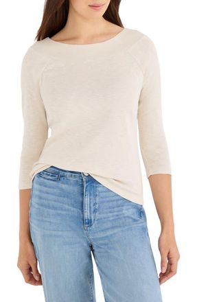 Nic+Zoe Boat Neck Three-Quarter Sleeve Cotton Blend Top in Coconut at Nordstrom, Size Xx-Large