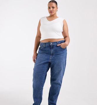 Levi's Plus - Mom jeans a vita alta lavaggio azzurro-Blu