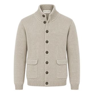 Daniele Fiesoli Cardigan Jas in Merinowol Blend - Heren - Truien - Beige - Maat: XL Wol
