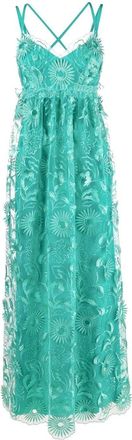 Alberta Ferretti embroidered tulle maxi dress - women - Acetate/Polyester/Spandex/Elastane/Silk - 44 - Green