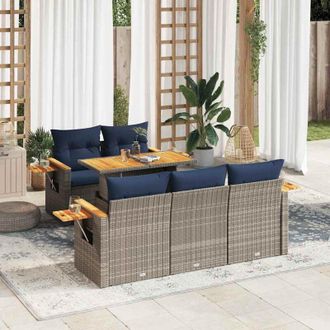 vidaXL Set De Muebles De Jard&iacute;n 6 Pzas Y Cojines Rat&aacute;n Sint&eacute;tico Gris Vidaxl