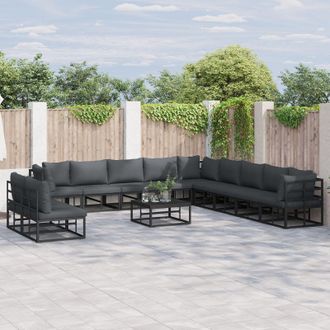 Berkfield Home Garden Sofa Set with Cushion with Pillow 11 pcs Black Aluminium