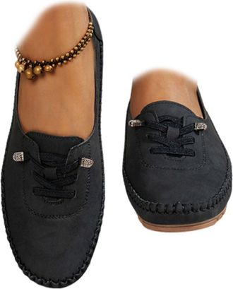 Generic Womens Comfortable Casual Loafers,Casual Lightweight Slip on Stitched Flat-Soled,Comfortable Breathable Walking Shoes (Black,5.5)