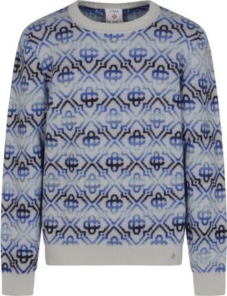 Casablanca Space Dye Monogram Crew - Heren - Ronde hals truien - Veelkleurig - M - Wol - Truien & Vesten