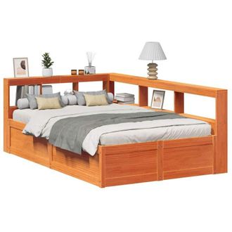 vidaXL Cama Con Estanter&iacute;a Sin Colch&oacute;n Madera Maciza Marr&oacute;n 120x200cm Vidaxl