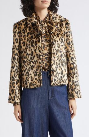 Marella Spotted Print Faux Fur Jacket in Camel Spotted Print at Nordstrom, Size 10