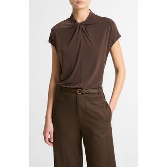 Vince Twist Neck Cap Sleeve Top in Dark Bark at Nordstrom, Size Xx-Small