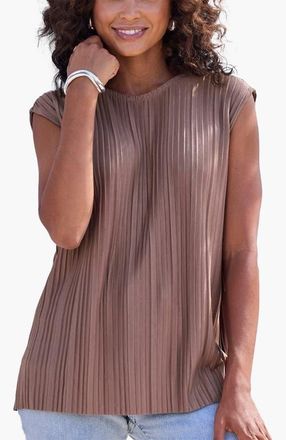 Lascana Pleated Cap Sleeve Top in Taupe at Nordstrom, Size 14